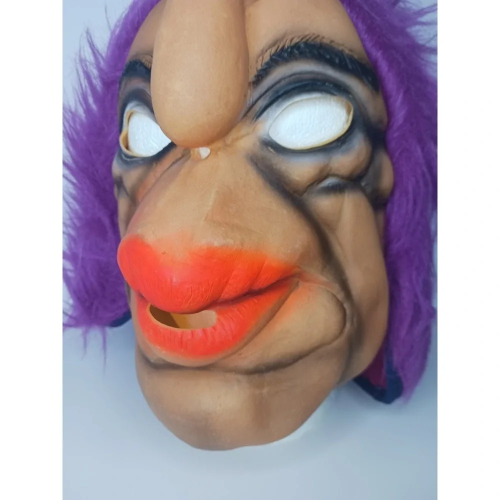 Vintage Fun World Halloween Mask - Purple Hair , Upside Down Nose